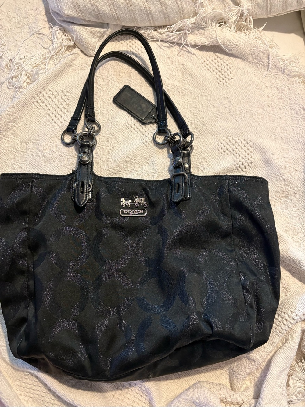 Coach Black Signature C Tote with Silver Hardware